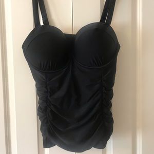 Black Tankini with ruched panels and underwire cup